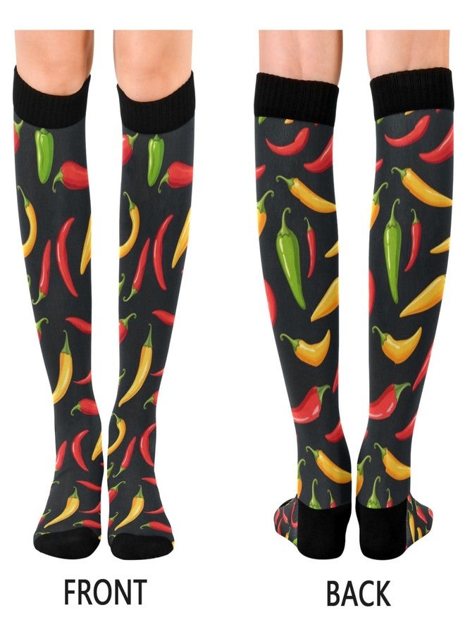 Pigsaly Hot Pepper Chilli Women's Compression Socks Spicy Vegetables Athletic Tube Sock Unisex Casual Knee High Socks Outdoor Sport Socks For Running Hiking Travel - Image 2